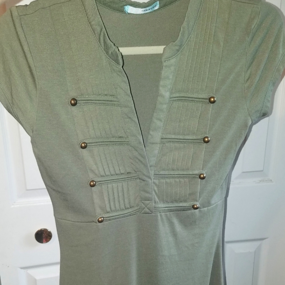 Green "military" button styled Dress